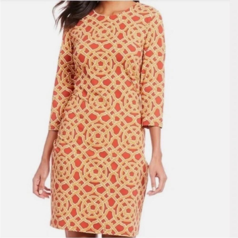 J. McLaughlin Sophia dress in‎ red and gold Heartsong scroll Catalina cloth sz M